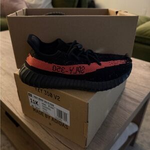 Adidas Yeezy Boost 350 V2 Black with Red Stripe Kids Size 11